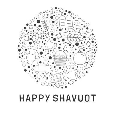 Yuvarlak s Shavuot tatil düz tasarım siyah ince çizgi Icons set