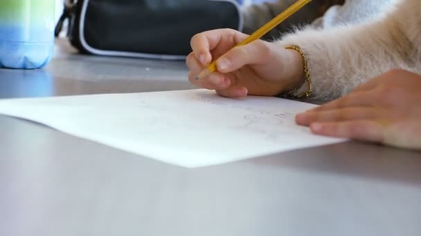 Little Israeli Caucasian Teen Gifted Girl Writes Notebook Elementary School — Stock Video