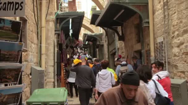 Jeruzalem Israël Mrt 2019 Inwoners Toeristen Wandelen Smalle Straat Van — Stockvideo