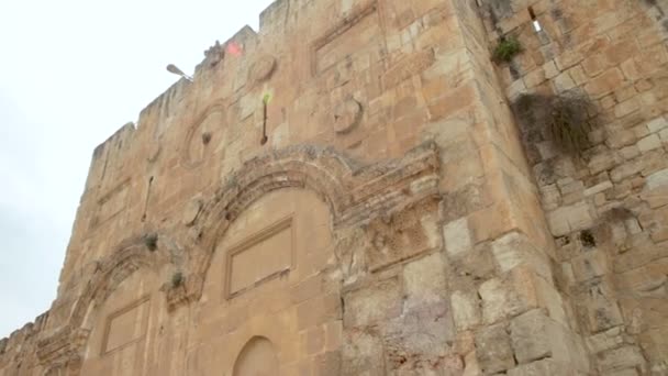 Vista Las Puertas Oro Las Murallas Ciudad Vieja Jerusalén Israel — Vídeo de stock