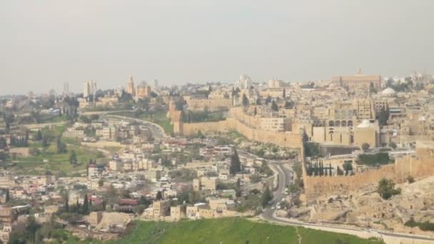 Вид Силуан Старе Місто Єрусалим Задньому Плані Знаходиться Абатство Дорміції — стокове відео