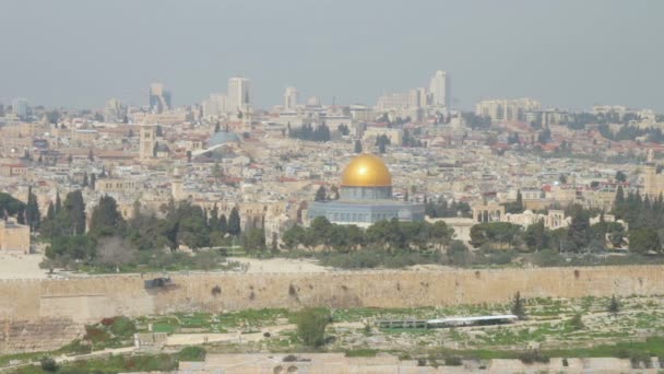 Panoramisch Uitzicht Jeruzalem Oude Stad Tempelberg Uitzicht Rotskoepel Aqsa Moskee — Stockvideo