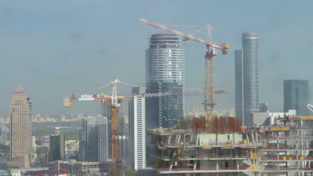 Tel Aviv Israel Dec 2017 Aerial Shot Group Cranes Working — Stock Video