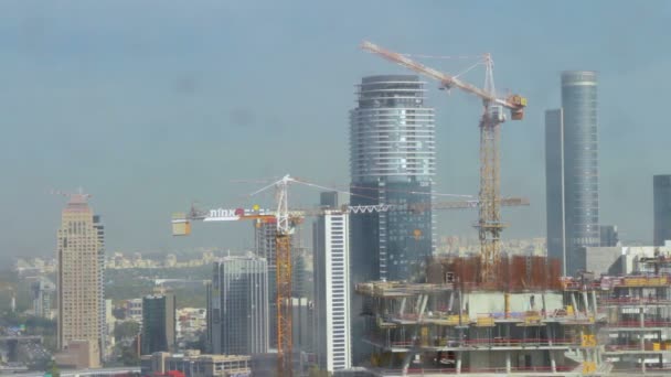 Tel Aviv Israel Dec 2017 Aerial Shot Group Cranes Working — Stock Video
