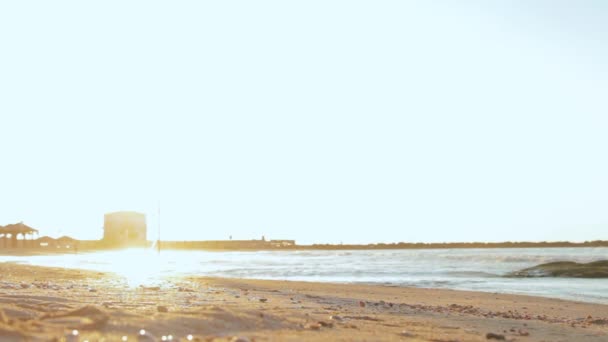 Cinemagraph Mediterranean Sea Waves Rolling Sandy Beach Exotic Sunset Inglés — Vídeo de stock