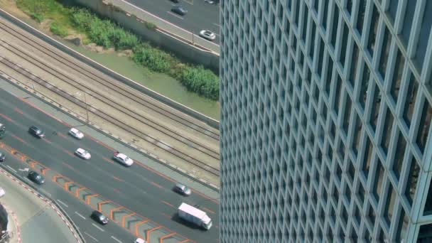 Cinemagraph Traffic Ayalon Highway Azrieli Tower View Tel Aviv Inglés — Vídeos de Stock