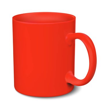 Beyaz zemin üzerine kırmızı kupa gerçekçi 3d mockup vektör illustr