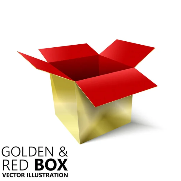 Boîte ouverte rouge et dorée Illustration 3D / vectorielle, élément design — Image vectorielle