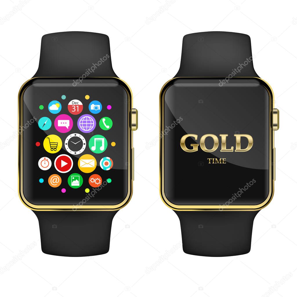 Smart watch. Gold time. Vector Illustration