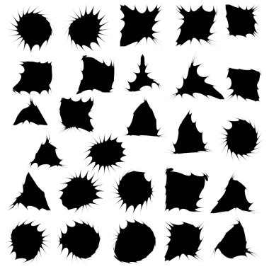 İzole set beyaz arka plan üzerinde siyah komik mürekkep lekesi. Ben vektör