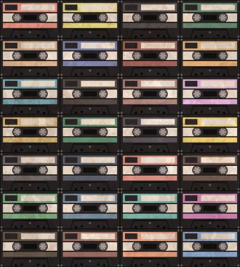 Audiocassette vintage desen. Vektör çizim