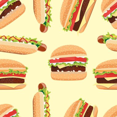 Fast Food seamless modeli hamburger ve sosisli sandviç