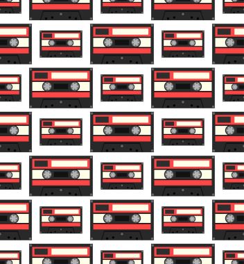 Audiocassette seamless modeli. Vektör çizim
