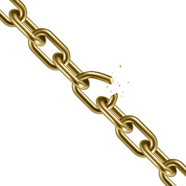 Metal golden broken chain 3D. Freedom concept. Vector illustrati clipart