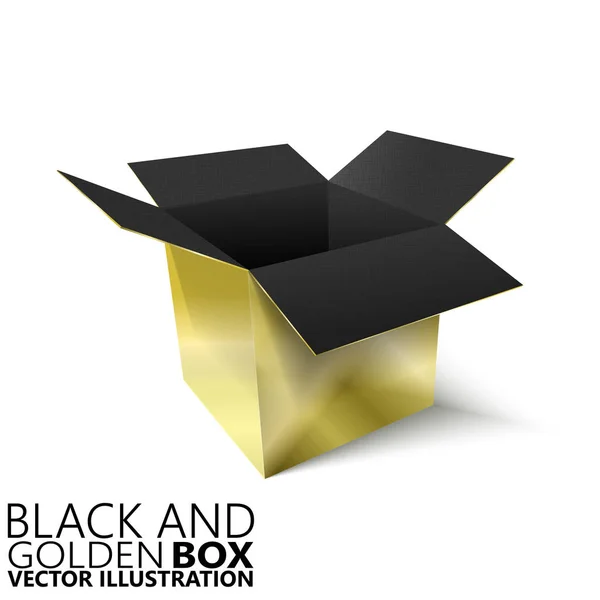 Boîte ouverte noire et dorée Illustration 3D / vectorielle, éléments de design — Image vectorielle