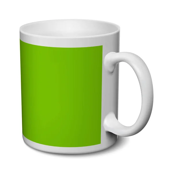 Taza gris y verde maqueta 3D realista sobre un fondo blanco — Vector de stock