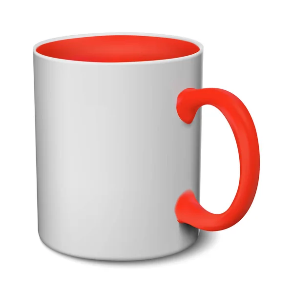 Graue und rote Tasse realistische 3D-Attrappe auf weißem Hintergrund — Stockvektor