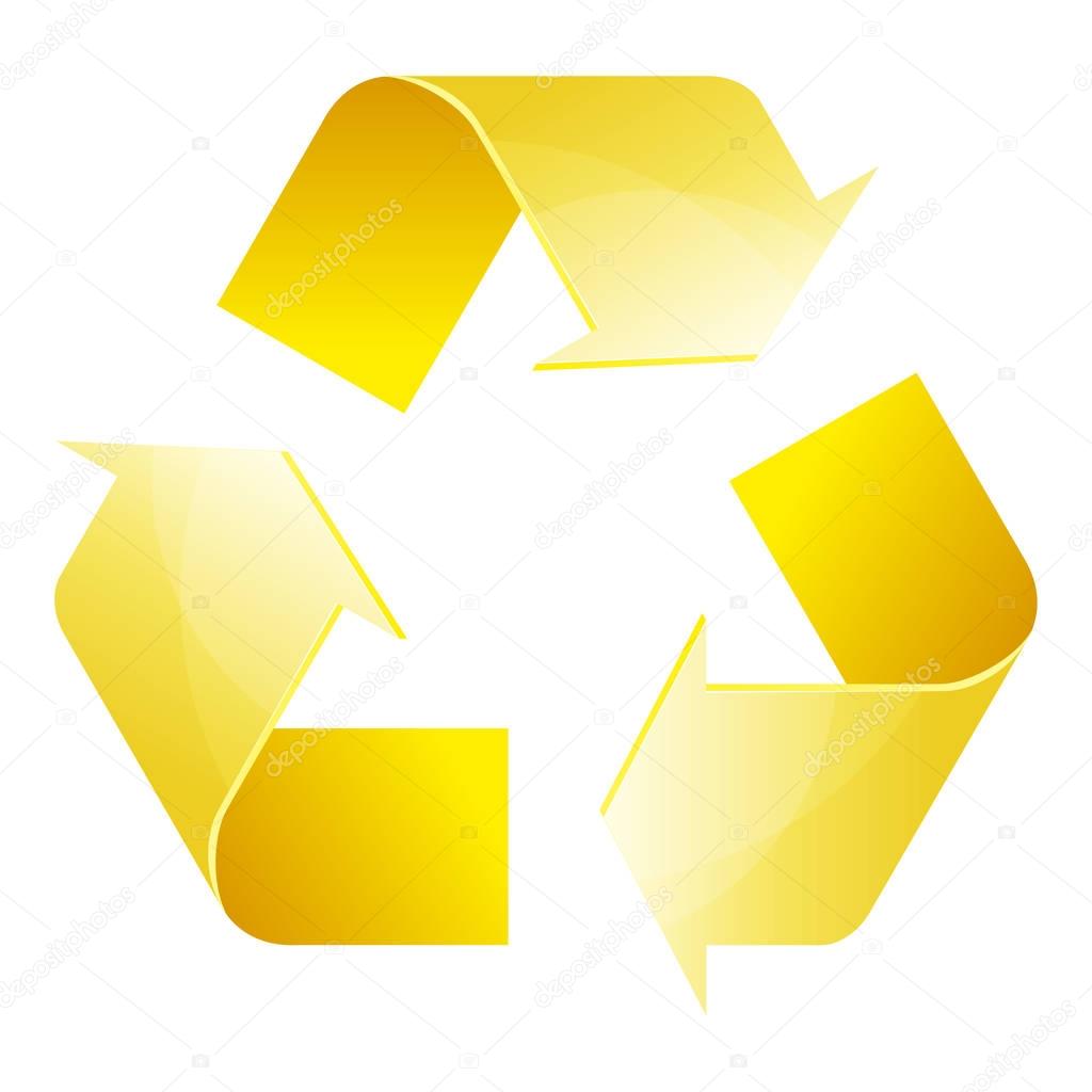 Recycle symbol of conservation yellow icon isolated on white background. 3D. Vector Illustration