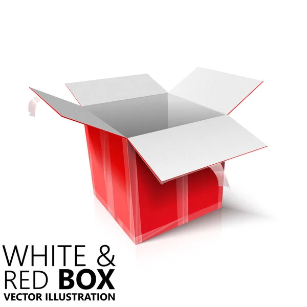 Boîte ouverte blanche et rouge Illustration 3D / vectorielle, élément design — Image vectorielle