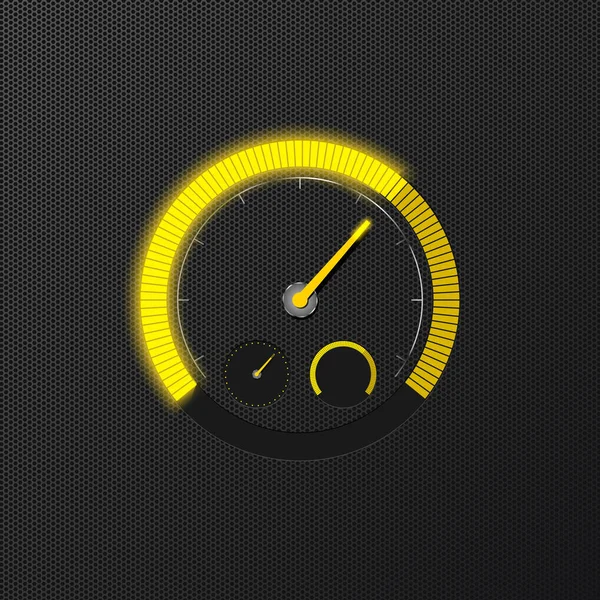 炭素の背景に黄色のスピード メーター — ストックベクタ