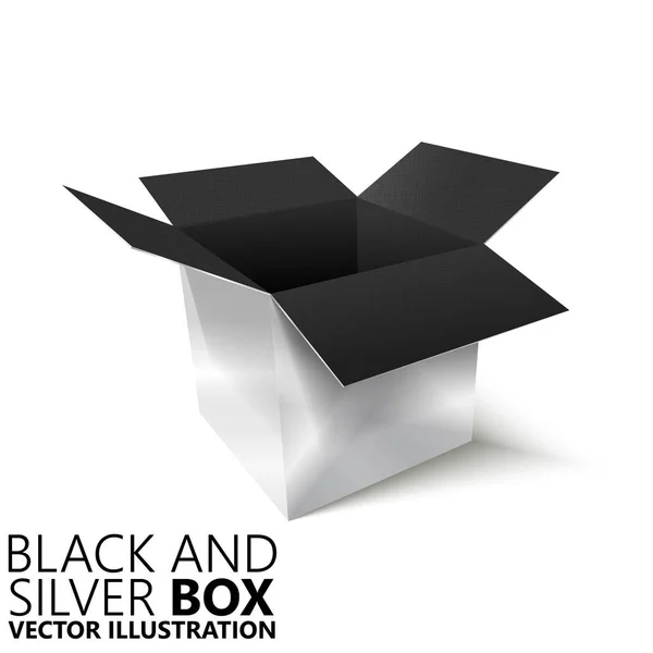 Czarno -srebrny open box 3d / ilustracja wektorowa — Wektor stockowy