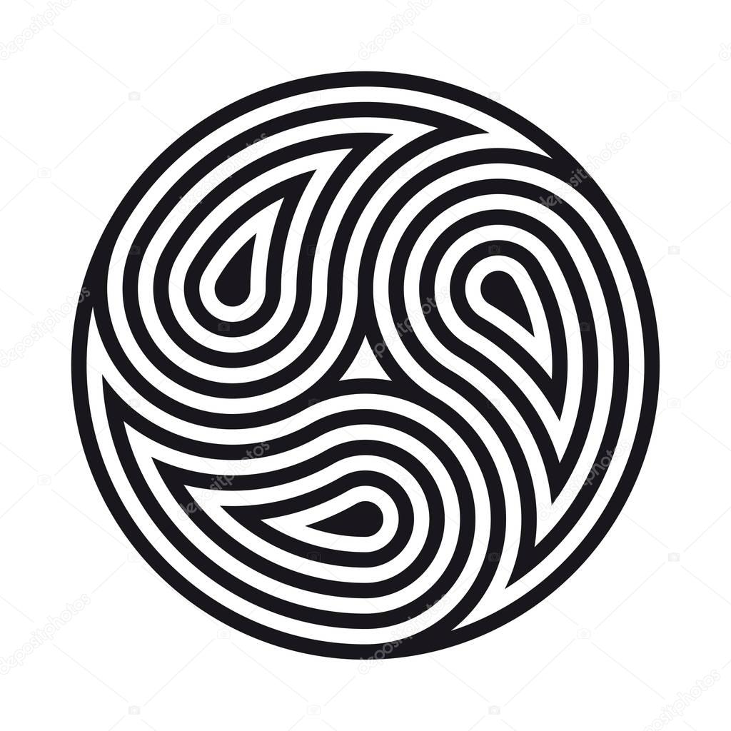 Triskelion symbol tattoo. Geometric circular ornament mandala