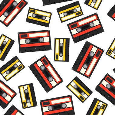 Audiocassette seamless modeli. Vektör çizim