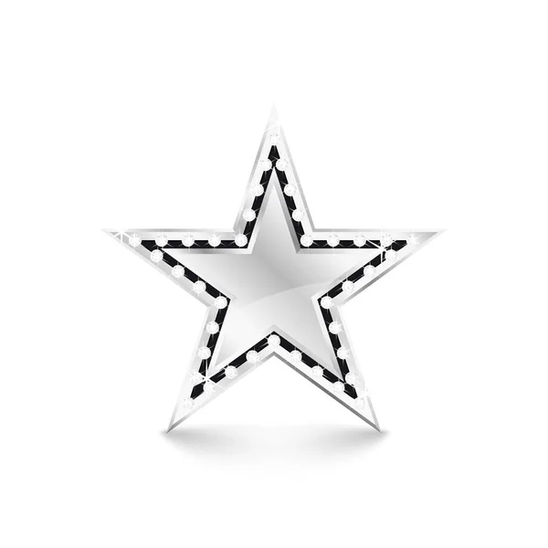 Gümüş Yıldız beyaz zemin üzerine Pırlantalı — Stok Vektör
