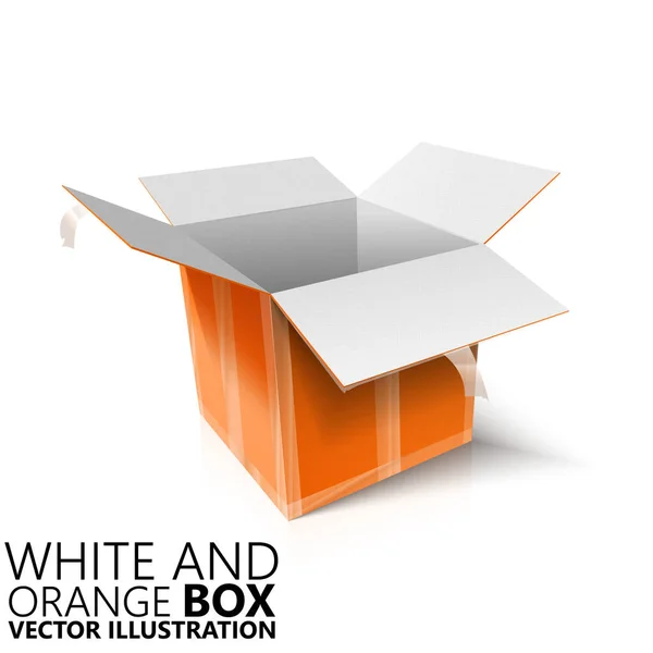 Белая и оранжевая открытая коробка 3D / векторная иллюстрация — стоковый вектор