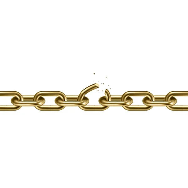 Metal golden broken chain 3D. Freedom concept — Stock Vector