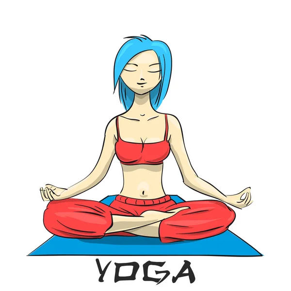Yoga. Ragazza nella posizione del loto. Illustrazione vettoriale — Vettoriale Stock