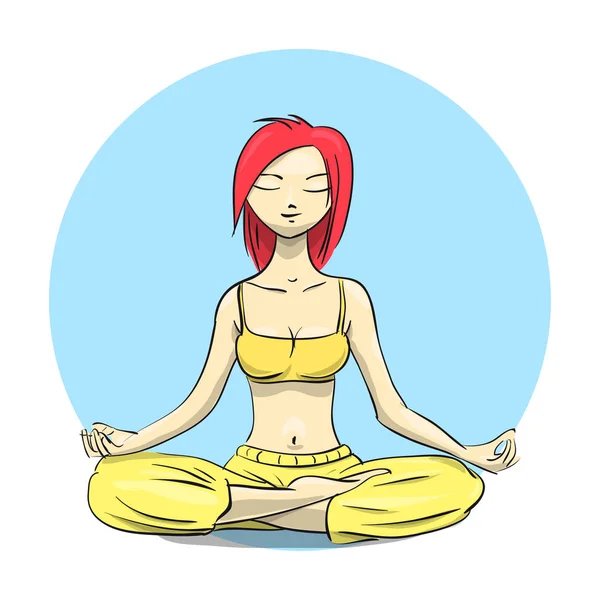 Yoga. Chica en posición de loto. Ilustración vectorial — Vector de stock