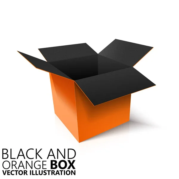 Svart och orange öppen box 3d / vektor illustration — Stock vektor