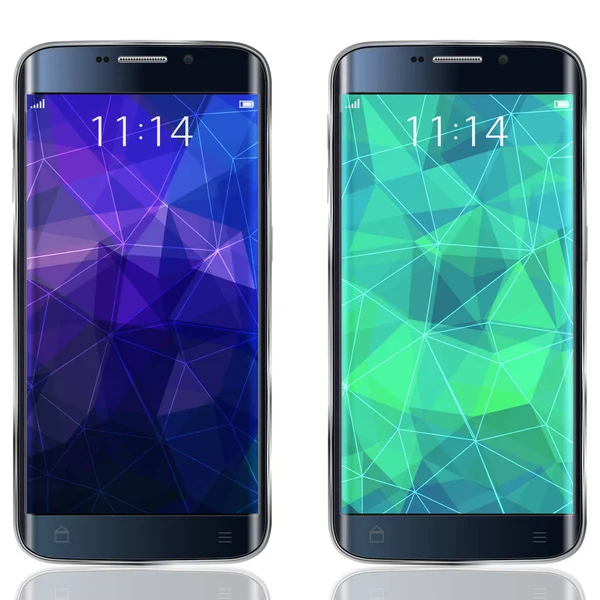 Smartphone modello realistico con sfondo astratto triangolare — Vettoriale Stock