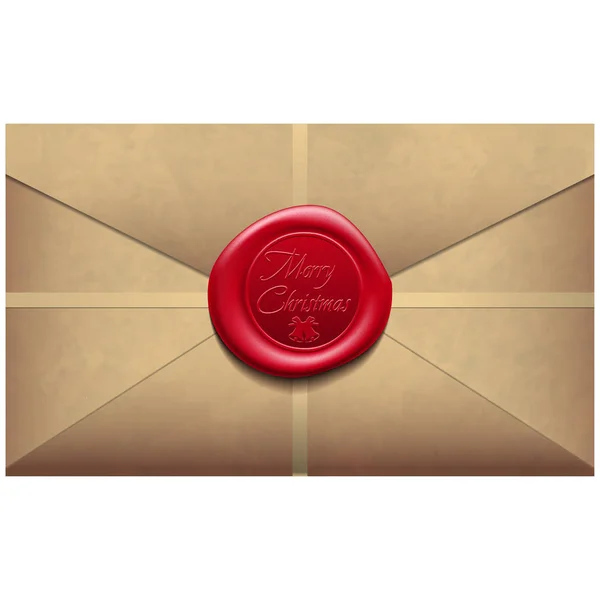 Merry Christmas Envelope with wax seal. Sealing wax — Stock Vector