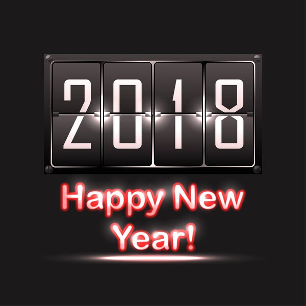 2018 Happy New Year! Flip clock or flip calendar and neon text