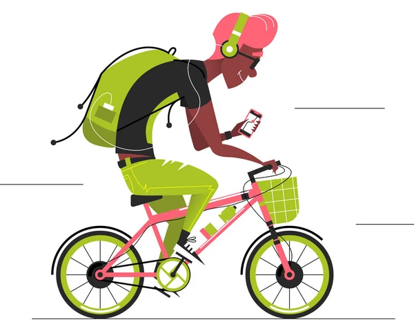 Ciclista de viajes. Cartoon Man Cycling Forward. Entrega de bicicletas Ma — Vector de stock