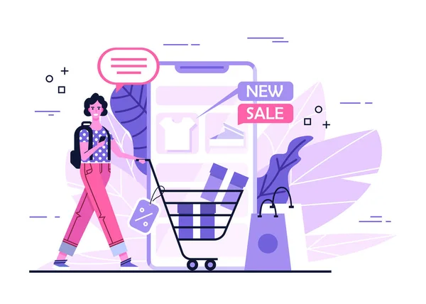 Online Vásárlás Okostelefonnal Bevásárlási Koncepció Üzleti Projektjéhez Fehér Ajándékokat Vásárol — Stock Vector