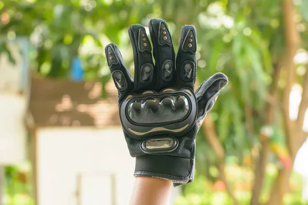 Children wear gloves motorcycle black — Stock Photo, Image