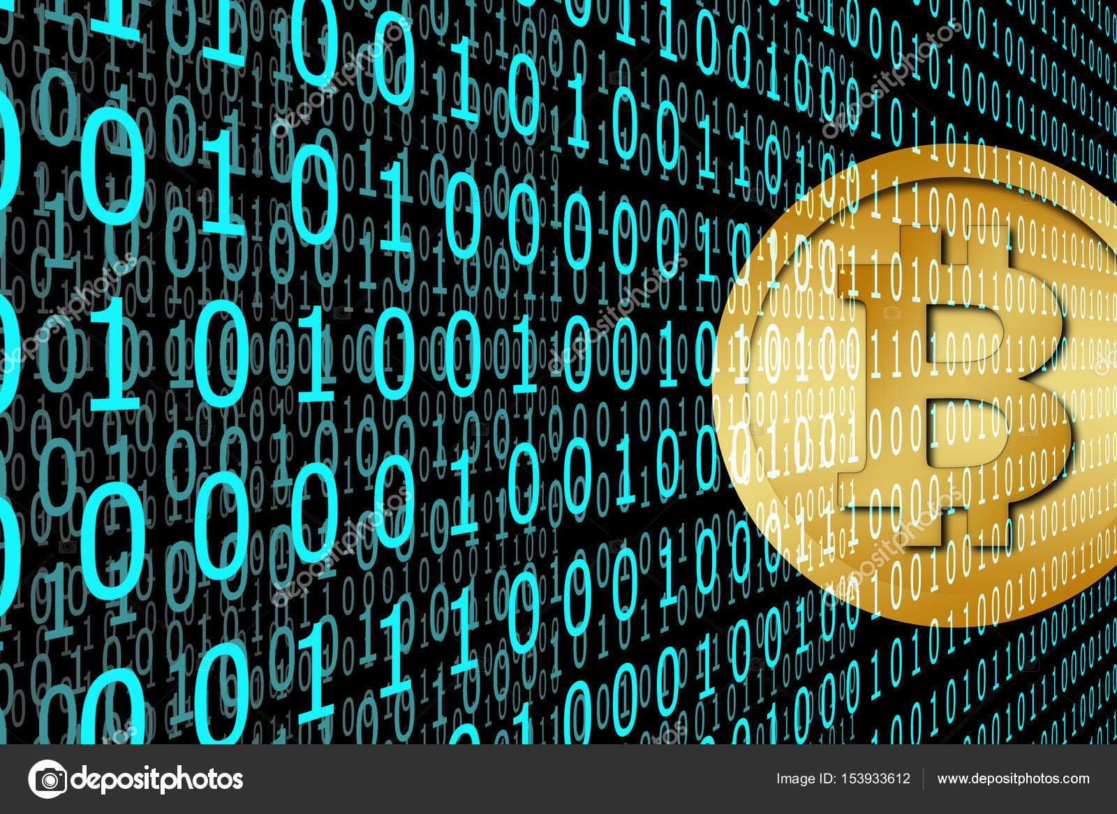 比特币& 青色颜色的二进制代码—— 库存社论照片© DSom #153933612