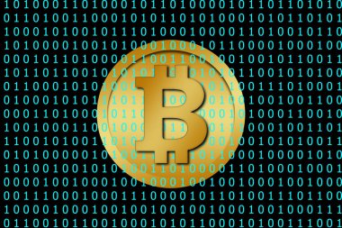 Bitcoin ve mavi renk ikili kod