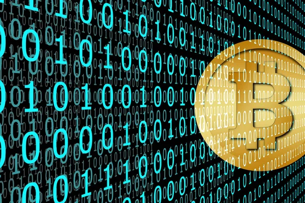 Bitcoin ve mavi renk ikili kod