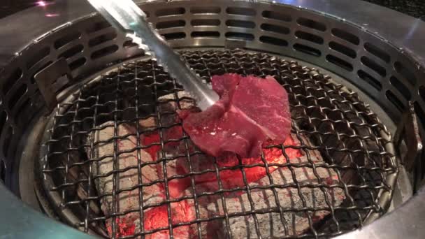 Carne Asa Parrilla Carbón Vegetal Sin Sonido — Vídeos de Stock