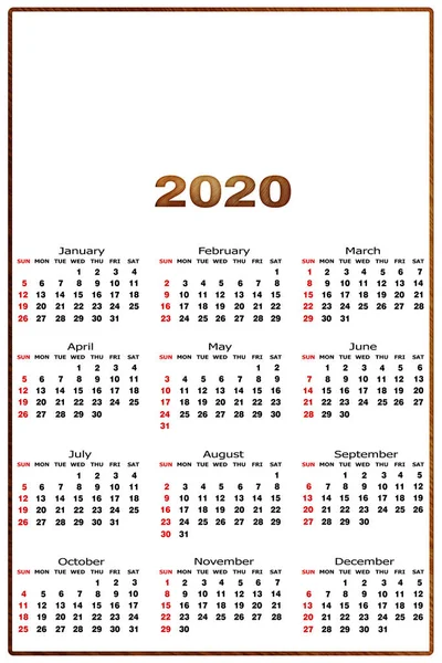Kalendářní rok 2020 — Stock fotografie