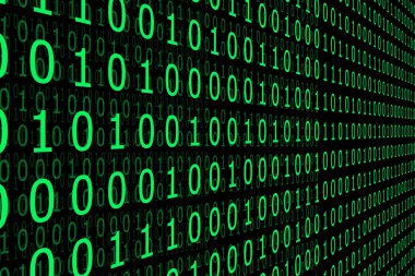 Siyah arkaplanda yeşil ikili kod.