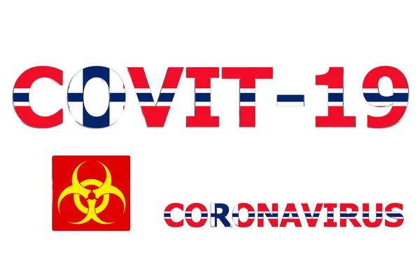 Covit 19文本背景上的挪威3D国旗 — 图库照片