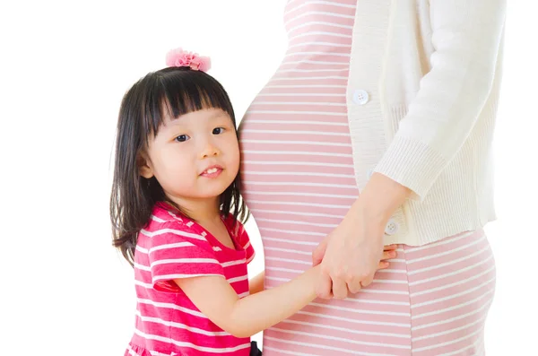 Asian pregnant woman and daughter — Stock Photo, Image