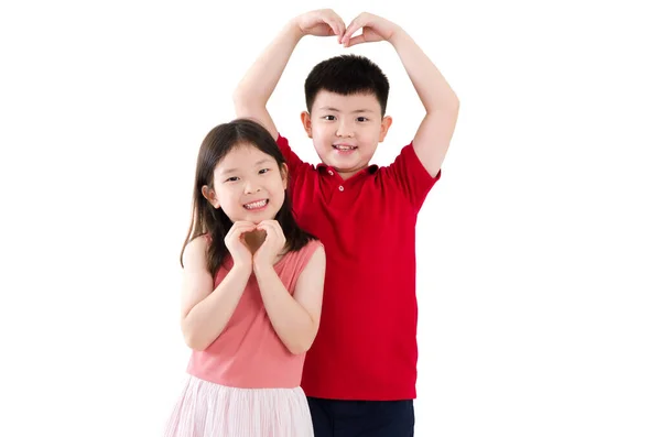 Asiatische Jungen Und Mädchen Machen Liebe Form Mit Händen — Stockfoto