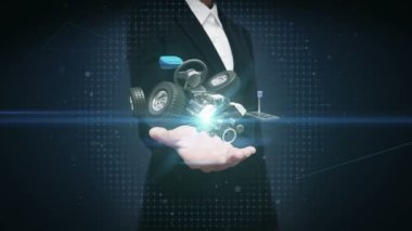 İşkadını avuç, hibrid otomobil, elektronik, hidrojen, lityum iyon pil echo araba. çevre dostu gelecekte araba.