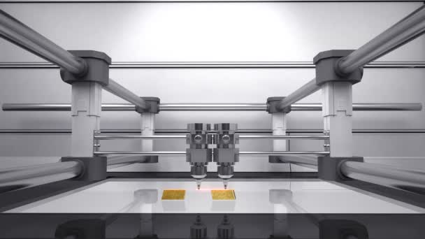 3D-printer, make typo 'Een plus' 3d scanner animatie. goud — Stockvideo